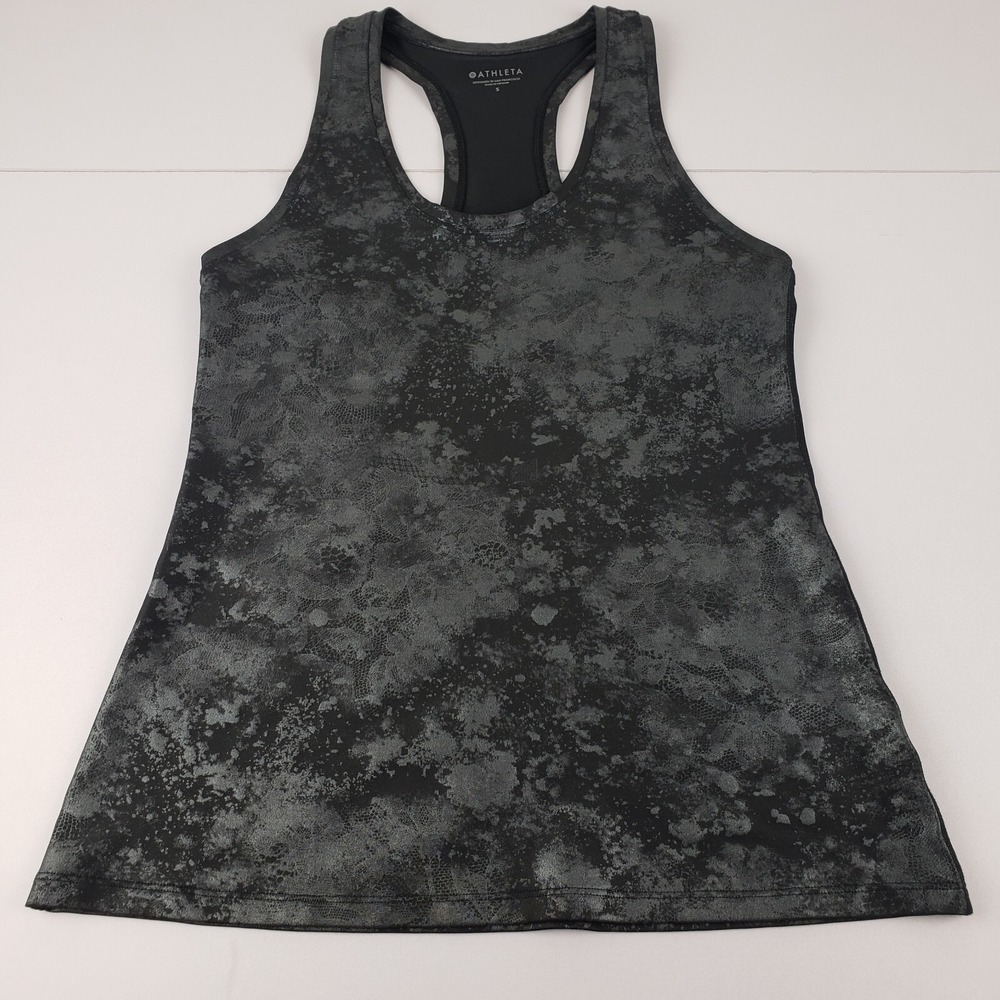 Athleta Tank Top‎  Women's Small Gray Black Shanti Misty Lace Print Racerback
